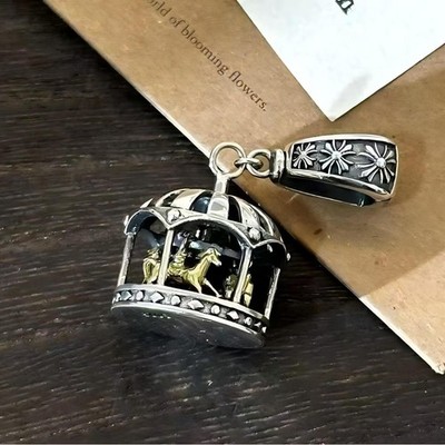 925 Sterling Silver Carousel Merry Go Round Pendant Vintage Amusement Charm