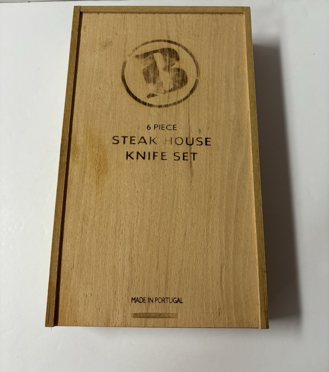 6-Brookstone Steak Knives Wood Grain Handle Stainless Steel
