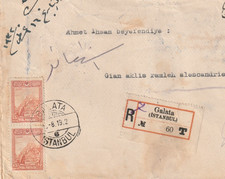 TURKEY-EGYPT Rare Reg. Letterhead Tied 30K. Send Istanbul-Alexandria 1932*
