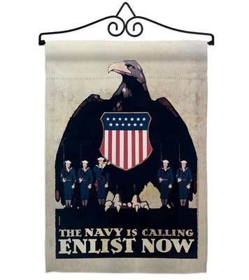 Calling Enlist Now Garden Flag Set Wall Hanger Armed Forces Navy USN Seabee U...