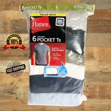 Hanes 6-Pack Pocket Tee Men's T-Shirt Soft and Breathable Assorted, Size 3xl
