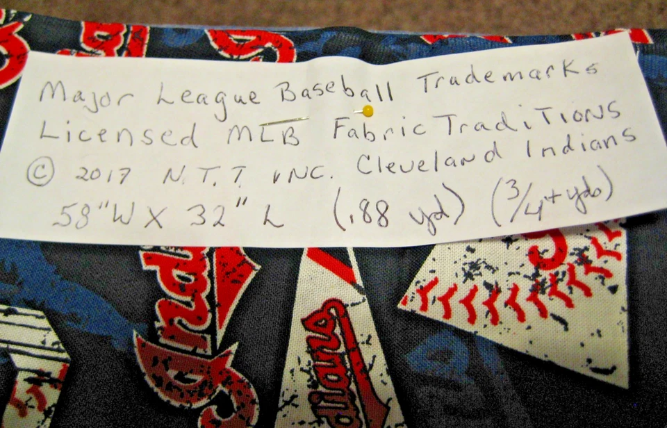 FABRIC TRADITIONS MLB CLEVELAND INDIANS COTTON PRINT 3/4 YDS. CRAFTS DECOR 2017 - Image 2 of 3