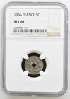 France 5 Centimes 1936 NGC MS 66