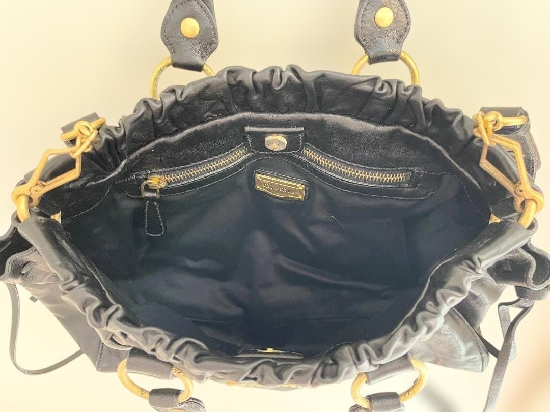 MIU MIU Vitello Lux Ribbon Leather 2Way Handbag Shoulder Bag Black