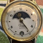 Timex Moon Phase Watch Women Gold Tone Date Leather works perfect vintage