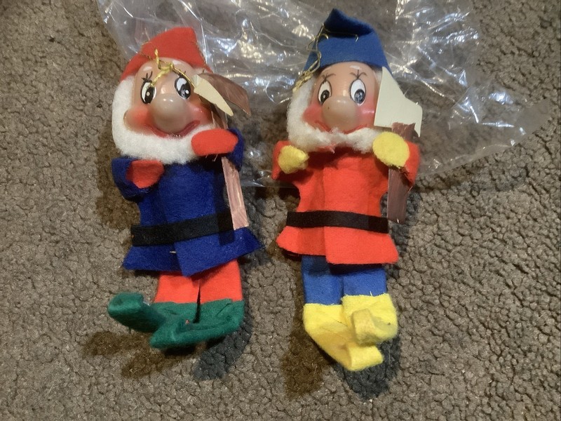 2 Vintage Elf/gnome Felt Ornaments 4”