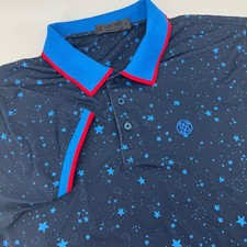 G/FORE Mens Star Constellation Print Golf Polo Shirt Navy Blue Red Large L