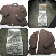 Carhartt Jacket Mens XL Brown Cotton Duck Canvas Sherpa Lined Full Zip Logo C81
