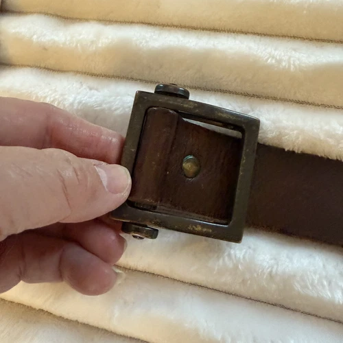 Vintage Old Nave Leather Belt Nubuck Brown 44” X 1.5 “ slide-through Lock - Picture 5 of 10