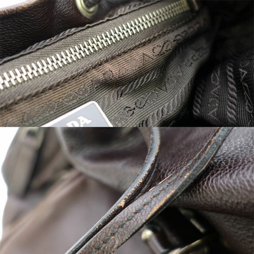 Prada Backpack Triangle Logo Leather Brown Women'… - image 8