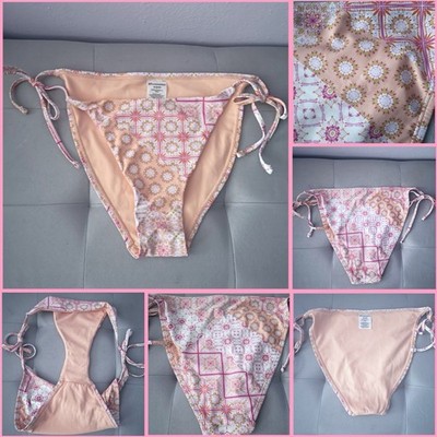 No Boundaries Swim Bikini Bottom Side Tie Floral Patchwork Orange Medium Swim