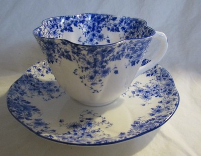 SHELLEY DAINTY  BLUE SHAPE CUP AND SAUCER
