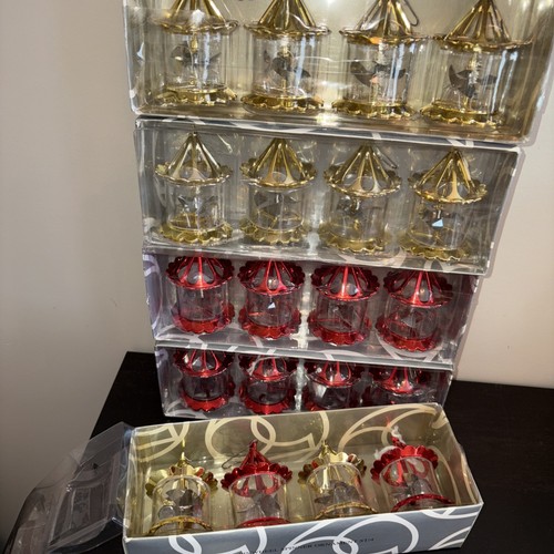Vtg Department 56 Pinwheel Spinner Twinkler Birdcage Ornament Set of 20 Gold Red - Picture 2 of 4