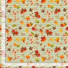 Gather Grateful Heart Fabric Leaves Script Word Green Timeless Treasures YARD