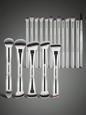 MAANGE 18-Piece Silver Professional Makeup Brush Set With Bag