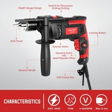 Hammer Drill Impact Drill 850W 3000 RPM Hand Electric Drill With 360° IRIH