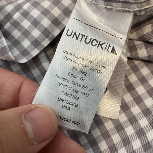 Untuckit Shirt Mens Large Gray White Gingham Button Down New Dunn Cotton Casual - Picture 5 of 9