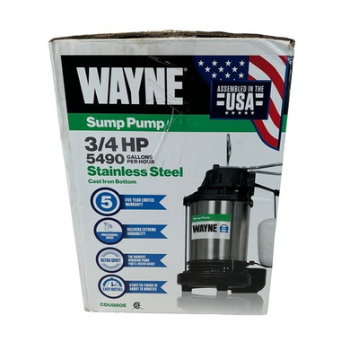 #ad Wayne CDU980E 3 4 HP Sump Pump 5490 GPH Stainless Steel Cast Iron Bottom NEW $164.64