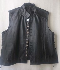 Men's Black Leather Renaissance Medieval Vest 2XL Button Front Lace Up Gothic...