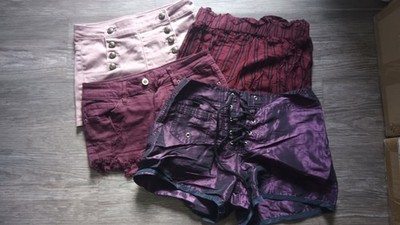 Set Of 4 Small Shorts Girls Red Stripe Purple Pink Button High Waist