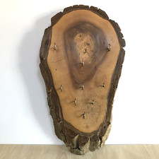 Wooden Key Holder Log Slice w Bark Detail Wall Hanging Rustic Display Large 46cm