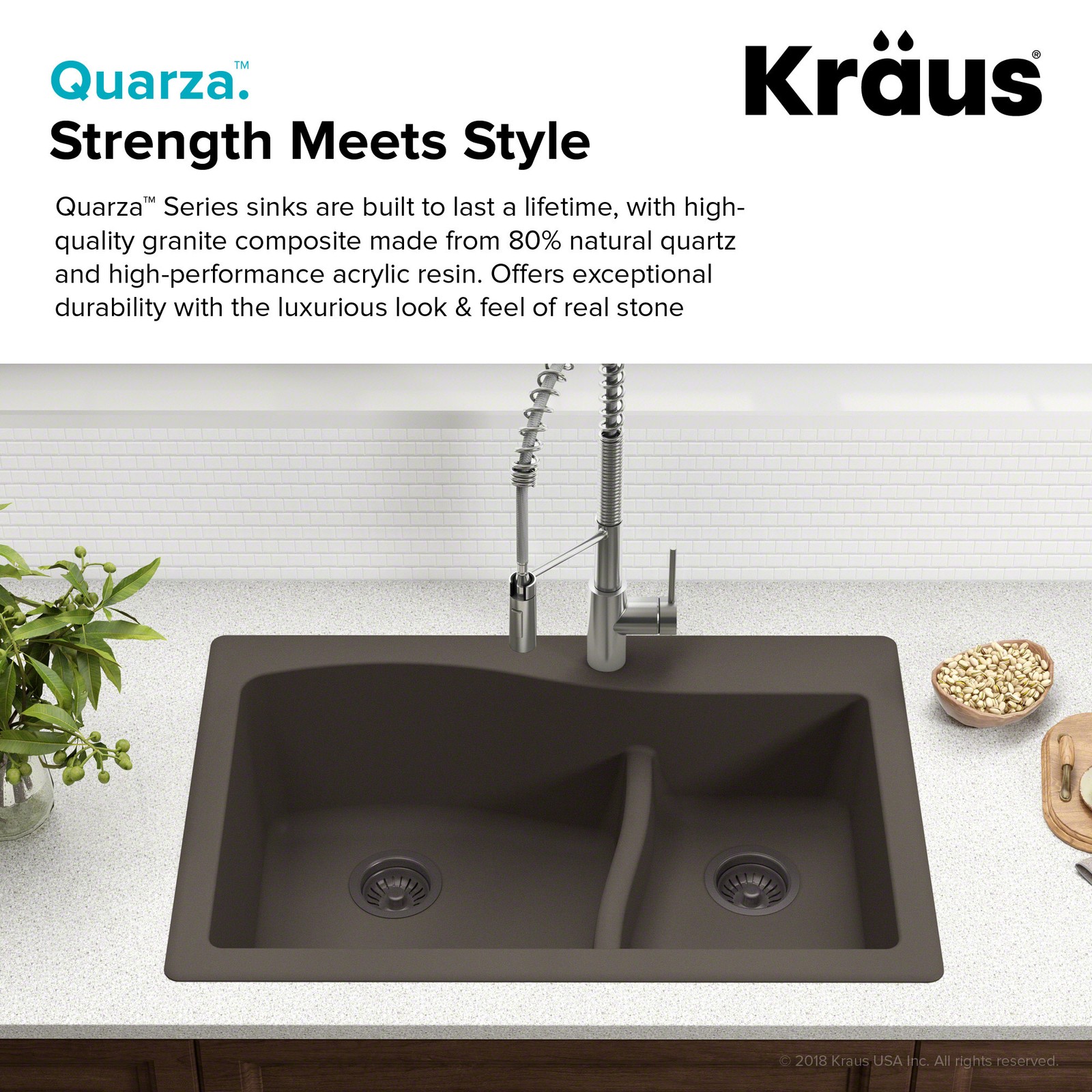 Kraus KGD-442 Quarza 33" Dual Installation Double Basin Composite