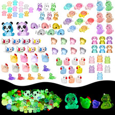 186Pcs Luminous Mini Resin Animals, Miniature Animal Figurines to Hide Bulk, Glo