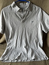 Vineyard Vines Men  s Polo Shirt Medium Gray Slim Fit Whale Logo 100 Cotton