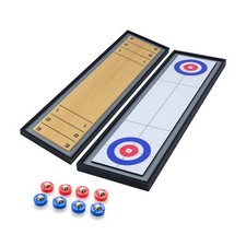 Shuffleboard Curling 2 in 1 Board Game w/8 Rolling Pucks Wooden Shuffleboard