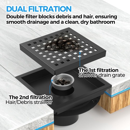 6 Inch Square Shower Drain, Bathroom Floor Drain, 304 Stainless Steel Shower ... - Picture 4 of 7