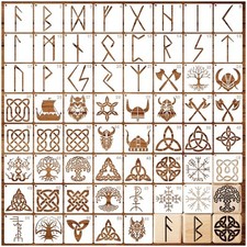 60pcs Runes Stencils for Painting on Wood Burning Patterns Tree of Life Stenc...
