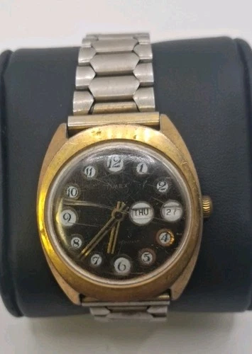 Vintage Timex Mechanical Day Date Watch - Marlin Telephone Dial -Preowned