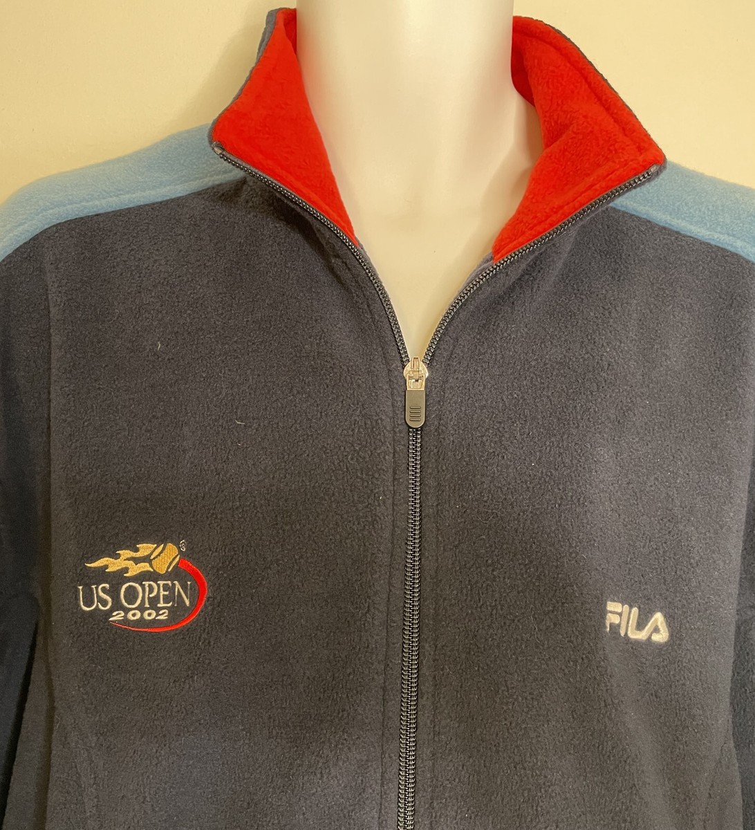 2002 US Open Tennis LS Fleece Jacket Mens M FILA Navy Blue Red