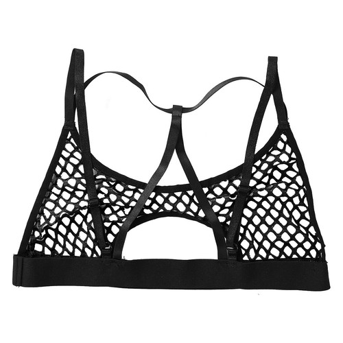 DE Damen Bikini Fishnetz BH Transparent Bralette Schlüsselloch Oberteile Dessous - Picture 8 of 46