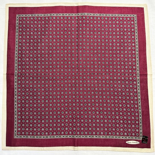 Handkerchief Dark Red Cotton Geometric Pattern Vintage Pocket Square Classic 17" - Picture 3 of 4