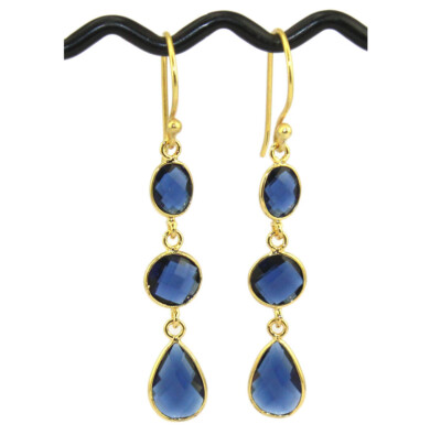 Multi-Color Hydro Quartz Chalcedony Gold Plated Bezel Drop Dangle Girls Earring