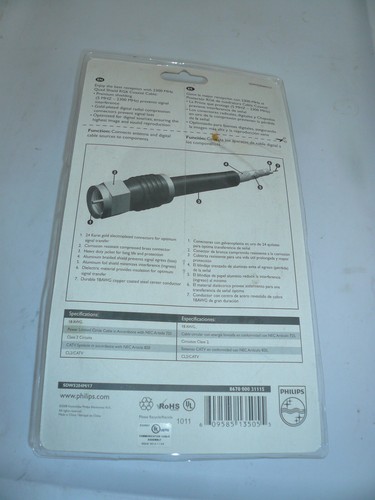 Cable coaxial Phillips RG6 12 ft Quad Shield 2300 MHz HDTV optimizado - NUEVO SELLADO - Imagen 2 de 2