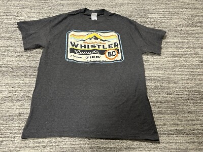VINTAGE Whistler Canada T-Shirt Adult Medium Gray Ski Mountain Bike Mens NEW
