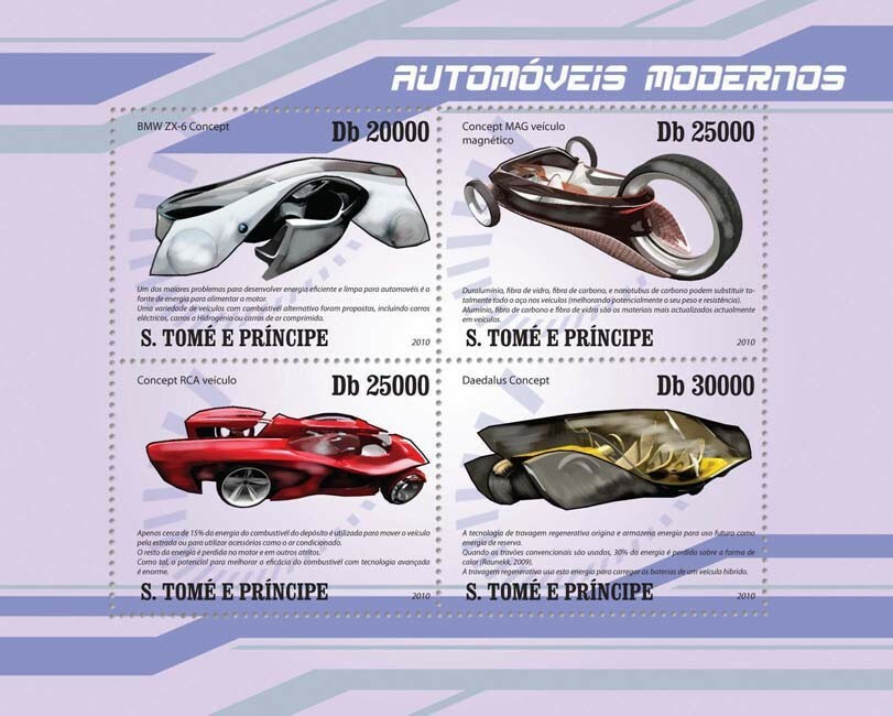 S. TOME & PRINCIPE 2010 - Modern Cars 4v - YT 3406-3409, Mi 4353