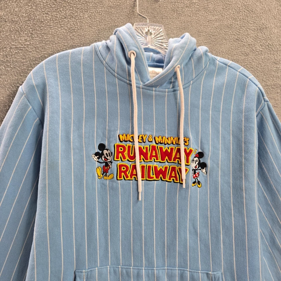 Disney Parks Women Sweatshirt Large Blue Striped Hoodie Runaway Railway READ - Image 4 of 4