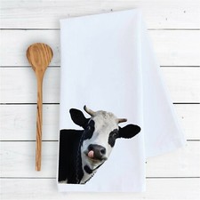kitchen bathroom towels funny cow sticking tongue out dish drying cloth