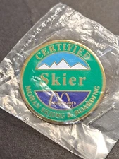 Certified SKIER McDonalds Mohan Skiing & Boarding Ski School Lapel Pin NOS