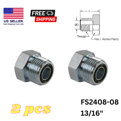 2 Pcs FS240808 Steel Plug ORing Face Seal Fitting 13/16"16 Male Face