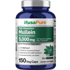 NusaPure Mullein Leaf Capsules 10:1 Extract, 500 mg Per Veggie Caps | 150 Count