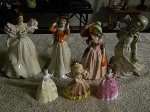 Lot of 7 Vintage Ladies Figurines Porcelain, Ceramic