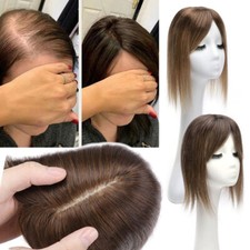 Women Topper Bang/Fringe 100 Human Hair Top Toupee Piece Clip in REMY Hairpiece