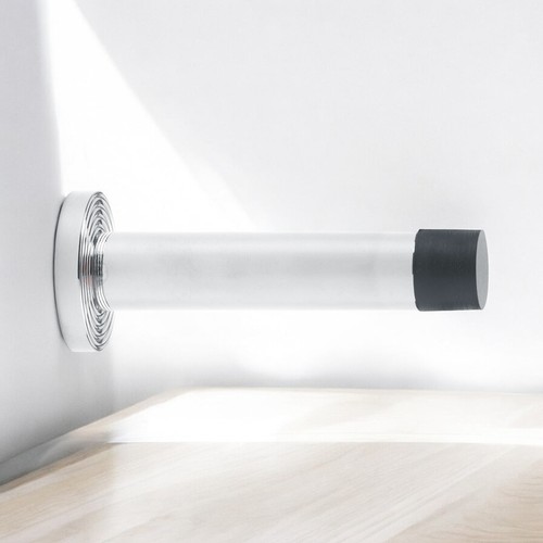 Polished Chrome Cylinder Projected Door Stop on Reeded Backplate Solid Brass - Picture 2 of 3
