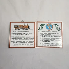 Pandora Ceramics Wall Tile Plaques Man Like Train, Woman Like World Funny Greece