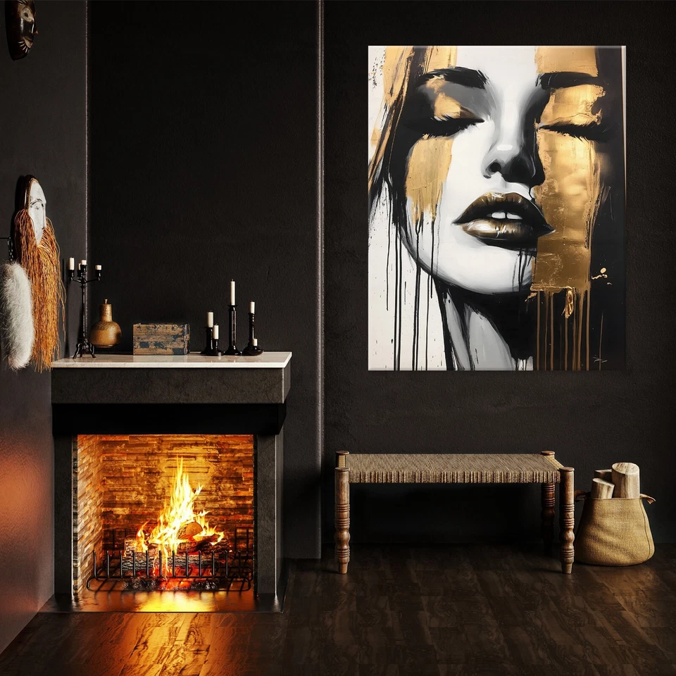 ABSTRAKT FRAU GOLD Leinwand Bilder Wohnzimmer groß Bild Leinwandbild Wandbilder - Bild 2 von 4