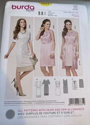 Burda Style Pattern 6831 Ms Dress w/Sleeve~Length~Hem~Overskirt Opts Sz 8-18